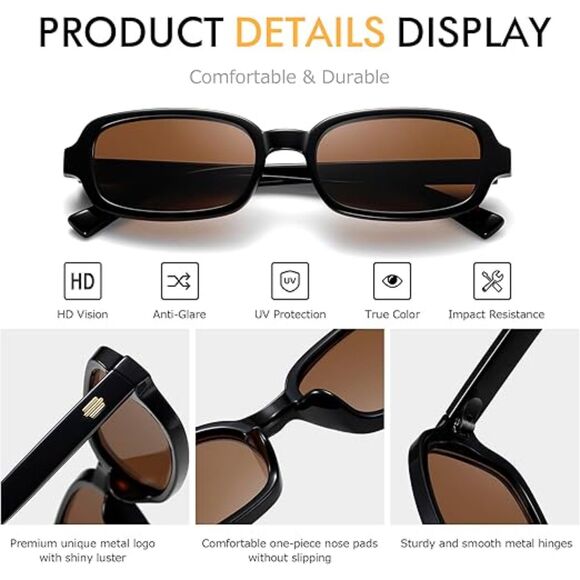 Trendy Retro 90s Small Square Rectangle Sunglasses for Women UV400 Protection - Picture 3 of 5